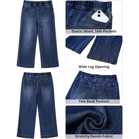 Women’s Wide Leg Capris Denim X-Large High Waist Pockets Stretchy Pants - Picture 5 of 6